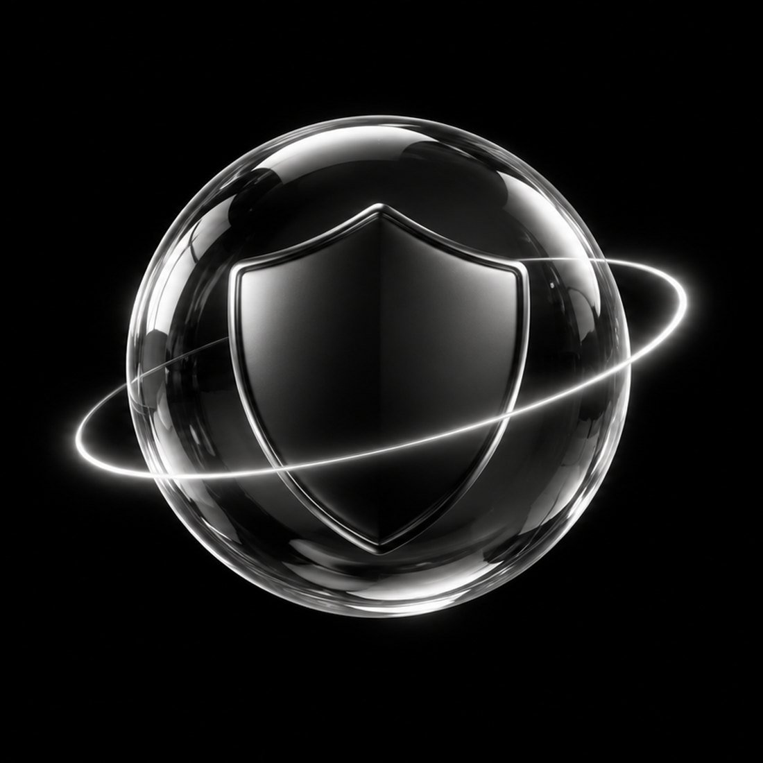A shield inside a clear glass sphere
